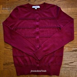 LOFT Deep Red Scalloped Cardigan